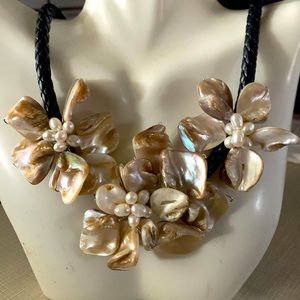 New Mother of Pearl  braided leather cord necklace